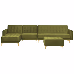 Modular Corner Sofa Bed ABERDEEN Velvet Green with Ottoman 5 Seater Right Hand