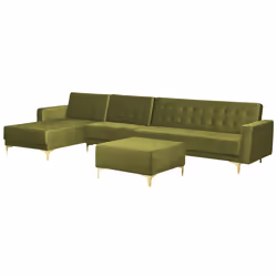 Modular Corner Sofa Bed ABERDEEN Velvet Green with Ottoman 5 Seater Right Hand