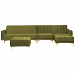 Modular Corner Sofa Bed ABERDEEN Velvet Green with Ottoman 5 Seater Left Hand