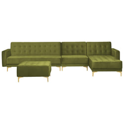 Modular Corner Sofa Bed ABERDEEN Velvet Green with Ottoman 5 Seater Left Hand
