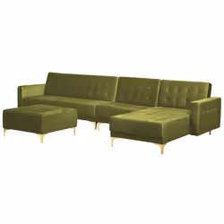 Modular Corner Sofa Bed ABERDEEN Velvet Green with Ottoman 5 Seater Left Hand