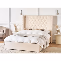 Ottoman Bed Velvet LUBBON 140 x 200 cm (EU Double) Off-White