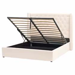 Ottoman Bed Velvet LUBBON 160 x 200 cm (EU King Size) Off-White