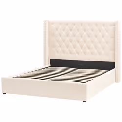 Ottoman Bed Velvet LUBBON 160 x 200 cm (EU King Size) Off-White