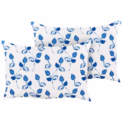 Set of 2 Outdoor Cushions TORBORA Plant Pattern 40 x 60 cm White Blue