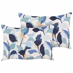 Set of 2 Outdoor Cushions VEGLINO 40 x 60 cm Blue Plant Pattern