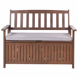Garden Bench with Cushion SOVANA 120 cm with Storage Acacia Wood Light Grey