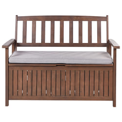 Garden Bench with Cushion SOVANA 120 cm with Storage Acacia Wood Light Grey
