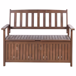 Garden Bench with Cushion SOVANA 120 cm with Storage Acacia Wood Light Grey