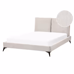 Bed Corduroy MELLE 140 x 200 cm (EU Double) Light Beige