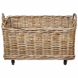 Set of 2 Baskets KITIM with Wheels Rattan Natural