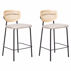 Set of 2 Bar Chairs MAYETTA Rattan Light Beige