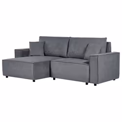 Corner Sofa Bed KARILA Fabric Dark Grey with Storage 3 Seater Right Hand