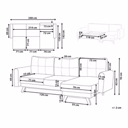 Sofa Bed SIRO Fabric Light Beige with Storage 3 Seater Left Hand
