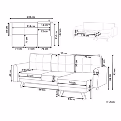 Sofa Bed SIRO Fabric Grey with Storage 3 Seater Left Hand