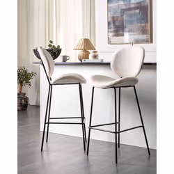 Set of 2 Bar Chairs LUANA Boucle White