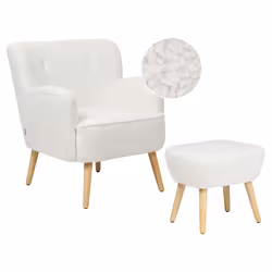 Armchair TUMBA with Footstool Boucle White
