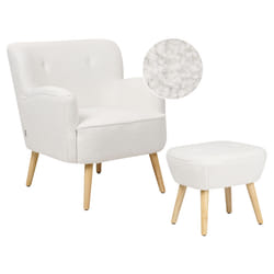 Armchair TUMBA with Footstool Boucle White