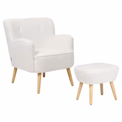 Armchair TUMBA with Footstool Boucle White