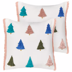 Set of 2 Decorative Cushions SKIMMIA Cotton 45 x 45 cm White Christmas Pattern