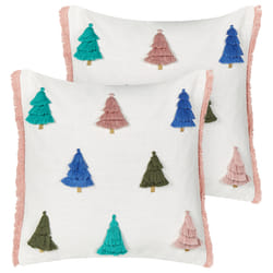 Set of 2 Decorative Cushions SKIMMIA Cotton 45 x 45 cm White Christmas Pattern