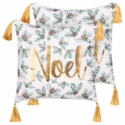 Set of 2 Decorative Cushions ZAMIA Cotton 45 x 45 cm White Christmas Pattern