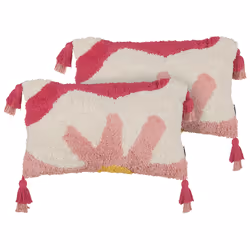 Set of 2 Decorative Cushions ACTAEA Cotton 30 x 50 cm Pink Floral Pattern