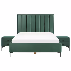 Bedroom Set Velvet SEZANNE 160 x 200 cm (EU King Size) Dark Green