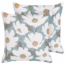 Set of 2 Decorative Cushions JATROPHA Cotton 45 x 45 cm Light Blue Floral Pattern