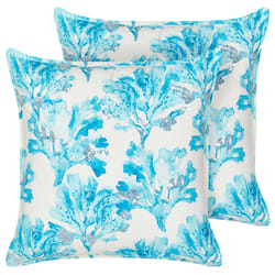 Set of 2 Decorative Cushions ROCKWEED Cotton 45 x 45 cm Blue Floral Pattern