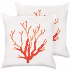Set of 2 Decorative Cushions CORALIUM Cotton 45 x 45 cm White Plant Pattern
