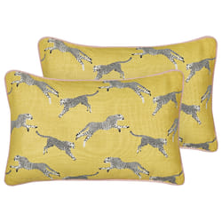 Set of 2 Cotton Cushions Cheetah Motif 30 x 50 cm Yellow ARALES