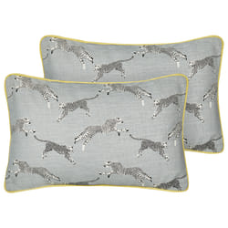 Set of 2 Decorative Cushions ARALES Cotton 30 x 50 cm Light Grey Animal Pattern