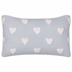 Cotton Cushion Embroidered Hearts 30 x 50 cm Grey GAZANIA