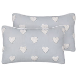 Set of 2 Cotton Cushions Embroidered Hearts 30 x 50 cm Grey GAZANIA