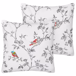 Set of 2 Cotton Cushions Embroidered Birds 45 x 45 cm White DILLENIA