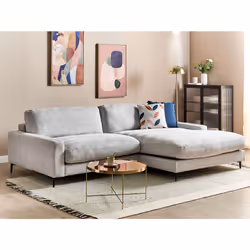 Left Hand Fabric Corner Sofa Light Grey MALOY