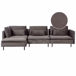 Modular Corner Sofa EGERIS Corduroy Dark Brown 3 Seater Right Hand