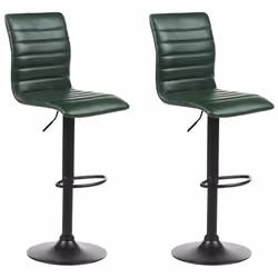 Set of 2 Bar Chairs LUCERNE Faux Leather Swivel Dark Green