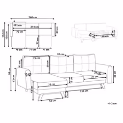 Corner Sofa Bed SIRO Fabric Light Beige with Storage 3 Seater Right Hand