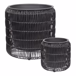 Set of 2 Plant Pots BRODIEA PE Rattan 26/45 cm Black