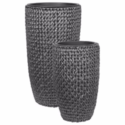 Set of 2 Plant Pots CEDRUS PE Rattan 37/45 cm Black
