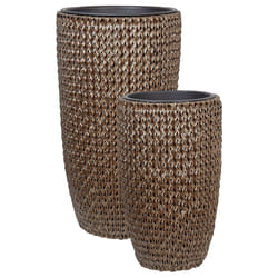 Set of 2 Plant Pots CEDRUS PE Rattan 37/45 cm Brown