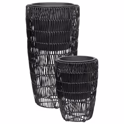 Set of 2 Plant Pots CHELONE PE Rattan 26/34 cm Black