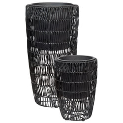 Set of 2 Plant Pots CHELONE PE Rattan 26/34 cm Black