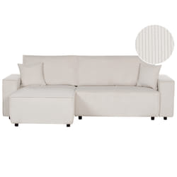Corner Sofa Bed ABACKA Corduroy Off-White 3 Seater Right Hand