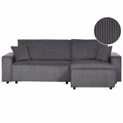 Corner Sofa Bed ABACKA Corduroy Graphite Grey 3 Seater Left Hand