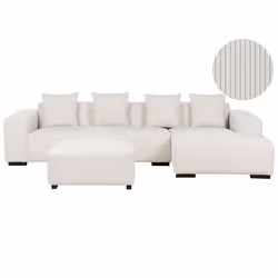 Corner Sofa LUNGO Corduroy Off-White with Ottoman 4 Seater Left Hand