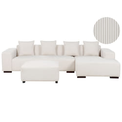 Corner Sofa LUNGO Corduroy Off-White with Ottoman 4 Seater Left Hand