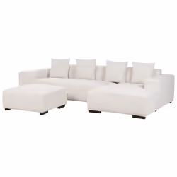 Corner Sofa LUNGO Corduroy Off-White with Ottoman 4 Seater Left Hand